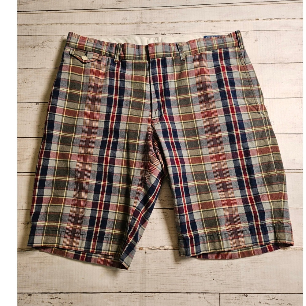 Polo Ralph Lauren Mens Plaid Cotton Shorts Size 35 Red Navy Tan Sportswear